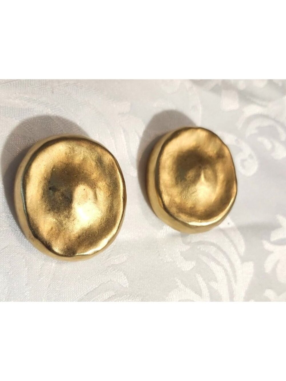 Vintage F.O. Inc Brushed Gold Tone Clip-On Earrings Molten Lava Surface Statemen